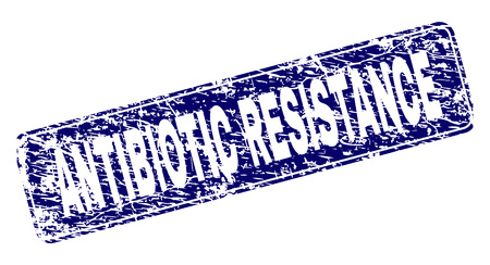 ANTIBIOTIC RESISTANCE stamp seal print with distress texture. Seal shape is a rounded rectangle with frame. Blue vector rubber print of ANTIBIOTIC RESISTANCE text with scratched texture.のイラスト素材