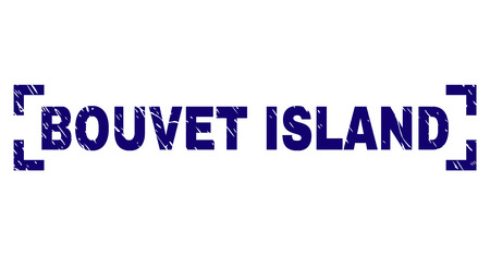 BOUVET ISLAND title seal print with grunge style. Text caption is placed between corners. Blue vector rubber print of BOUVET ISLAND with grunge texture.のイラスト素材