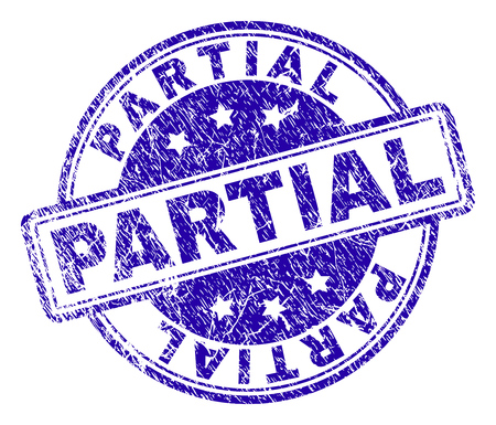 PARTIAL stamp seal watermark with grunge texture. Designed with rounded rectangles and circles. Blue vector rubber print of PARTIAL title with scratched texture.のイラスト素材