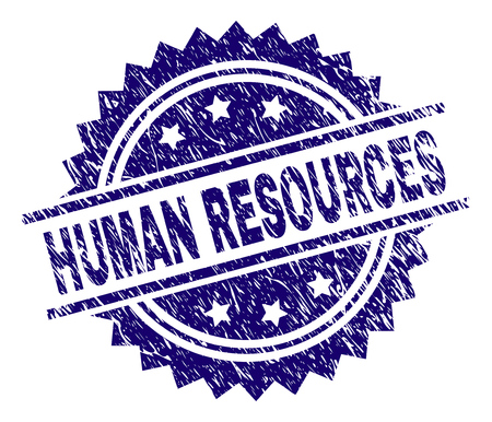 HUMAN RESOURCES stamp seal watermark with distress style. Blue vector rubber print of HUMAN RESOURCES tag with dust texture.のイラスト素材