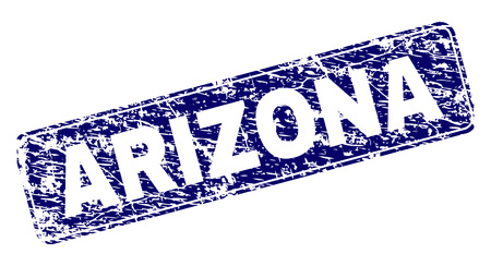 ARIZONA stamp seal print with distress texture. Seal shape is a rounded rectangle with frame. Blue vector rubber print of ARIZONA tag with dirty texture.のイラスト素材