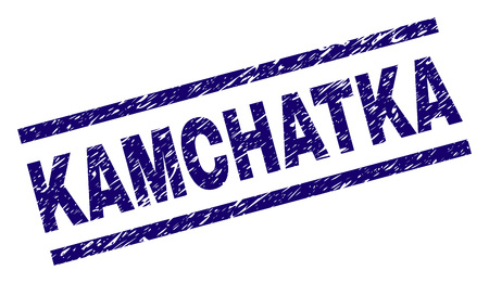 KAMCHATKA seal print with grunge style. Blue vector rubber print of KAMCHATKA label with grunge texture. Text title is placed between parallel lines.のイラスト素材