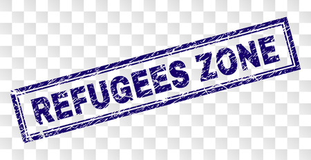 REFUGEES ZONE stamp seal print with rubber print style and double framed rectangle shape. Stamp is placed on a transparent background.のイラスト素材