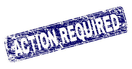 ACTION REQUIRED stamp seal print with distress texture. Seal shape is a rounded rectangle with frame. Blue vector rubber print of ACTION REQUIRED title with scratched texture.のイラスト素材