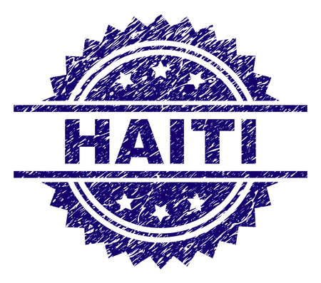 HAITI stamp seal watermark with distress style. Blue vector rubber print of HAITI text with dust texture.のイラスト素材