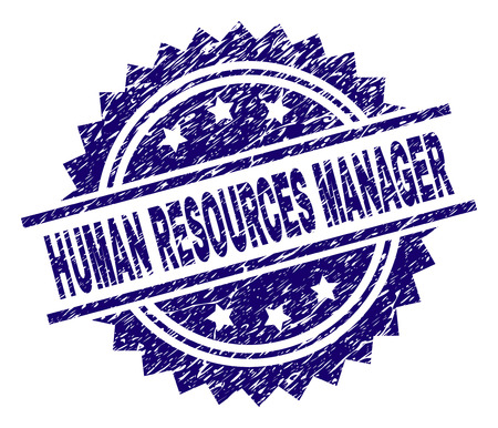 HUMAN RESOURCES MANAGER stamp seal watermark with distress style. Blue vector rubber print of HUMAN RESOURCES MANAGER caption with dirty texture.のイラスト素材