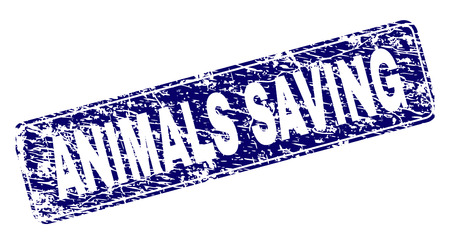 ANIMALS SAVING stamp seal print with grunge style. Seal shape is a rounded rectangle with frame. Blue vector rubber print of ANIMALS SAVING tag with grunge style.のイラスト素材