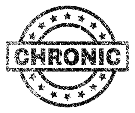 CHRONIC stamp seal watermark with distress style. Designed with rectangle, circles and stars. Black vector rubber print of CHRONIC title with dirty texture.のイラスト素材