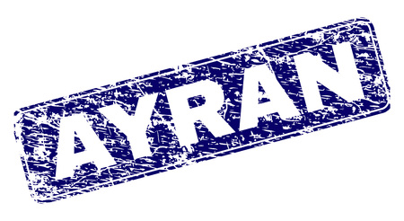 AYRAN stamp seal print with distress style. Seal shape is a rounded rectangle with frame. Blue vector rubber print of AYRAN label with dust style.のイラスト素材