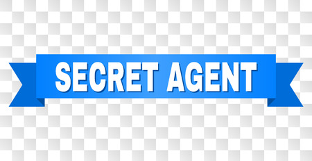 SECRET AGENT text on a ribbon. Designed with white title and blue tape. Vector banner with SECRET AGENT tag on a transparent background.のイラスト素材