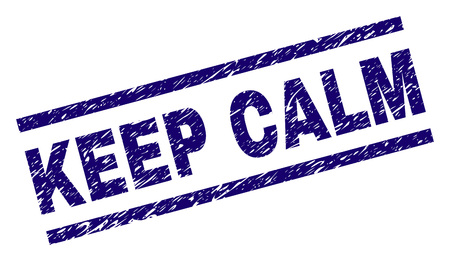 KEEP CALM seal watermark with grunge style. Blue vector rubber print of KEEP CALM text with grunge texture. Text caption is placed between parallel lines.のイラスト素材