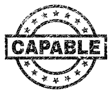 CAPABLE stamp seal watermark with distress style. Designed with rectangle, circles and stars. Black vector rubber print of CAPABLE label with unclean texture.のイラスト素材