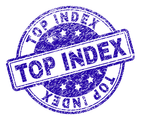 TOP INDEX stamp seal watermark with grunge style. Designed with rounded rectangles and circles. Blue vector rubber print of TOP INDEX label with grunge texture.のイラスト素材