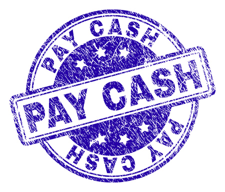 PAY CASH stamp seal watermark with grunge texture. Designed with rounded rectangles and circles. Blue vector rubber print of PAY CASH tag with grunge texture.のイラスト素材