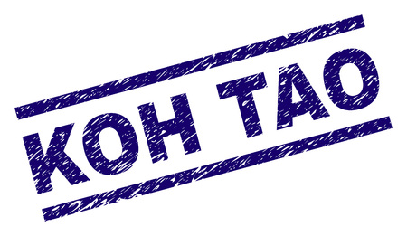 KOH TAO seal print with grunge style. Blue vector rubber print of KOH TAO title with dirty texture. Text title is placed between parallel lines.のイラスト素材