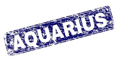 AQUARIUS stamp seal print with grunge style. Seal shape is a rounded rectangle with frame. Blue vector rubber print of AQUARIUS text with dirty style.のイラスト素材