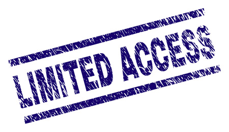 LIMITED ACCESS seal print with distress style. Blue vector rubber print of LIMITED ACCESS text with grunge texture. Text caption is placed between parallel lines.のイラスト素材