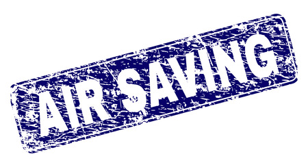 AIR SAVING stamp seal print with grunge texture. Seal shape is a rounded rectangle with frame. Blue vector rubber print of AIR SAVING caption with corroded texture.のイラスト素材