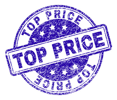 TOP PRICE stamp seal imprint with grunge texture. Designed with rounded rectangles and circles. Blue vector rubber print of TOP PRICE caption with grunge texture.のイラスト素材