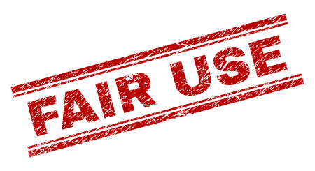 FAIR USE seal stamp with corroded texture. Red vector rubber print of FAIR USE text with corroded texture. Text label is placed between double parallel lines.のイラスト素材