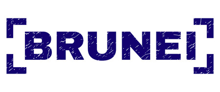 BRUNEI tag seal print with grunge texture. Text label is placed inside corners. Blue vector rubber print of BRUNEI with grunge texture.のイラスト素材