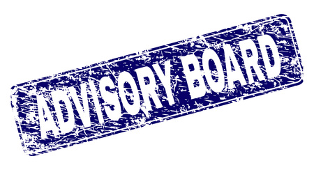 ADVISORY BOARD stamp seal print with grunge style. Seal shape is a rounded rectangle with frame. Blue vector rubber print of ADVISORY BOARD title with scratched style.のイラスト素材
