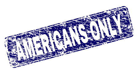 AMERICANS ONLY stamp seal watermark with distress style. Seal shape is a rounded rectangle with frame. Blue vector rubber print of AMERICANS ONLY label with dust style.のイラスト素材