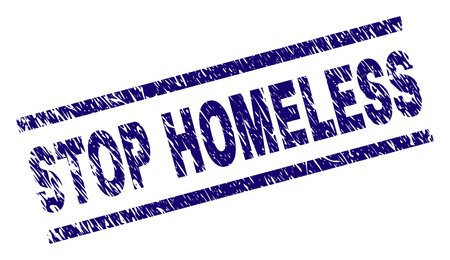 STOP HOMELESS seal print with grunge style. Blue vector rubber print of STOP HOMELESS tag with unclean texture. Text label is placed between parallel lines.のイラスト素材