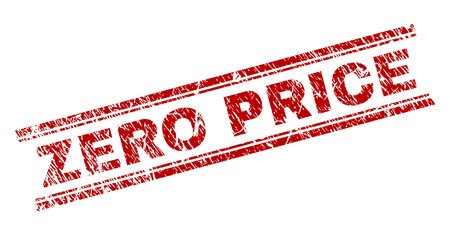 ZERO PRICE seal print with distress texture. Red vector rubber print of ZERO PRICE text with corroded texture. Text caption is placed between double parallel lines.のイラスト素材