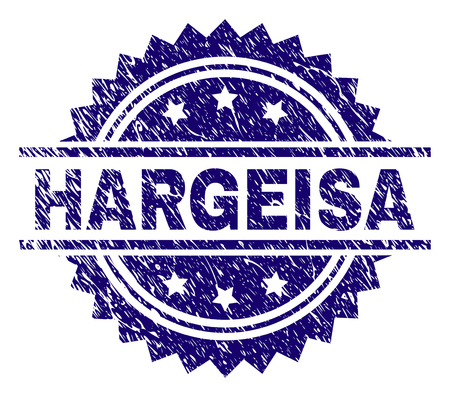 HARGEISA stamp seal watermark with distress style. Blue vector rubber print of HARGEISA title with unclean texture.のイラスト素材