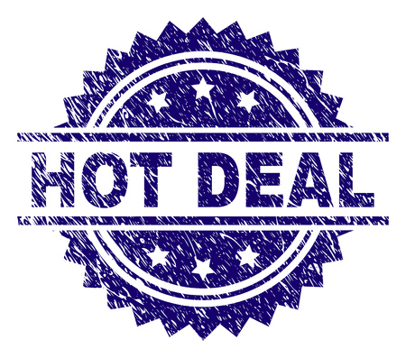 HOT DEAL stamp seal watermark with distress style. Blue vector rubber print of HOT DEAL caption with retro texture.のイラスト素材