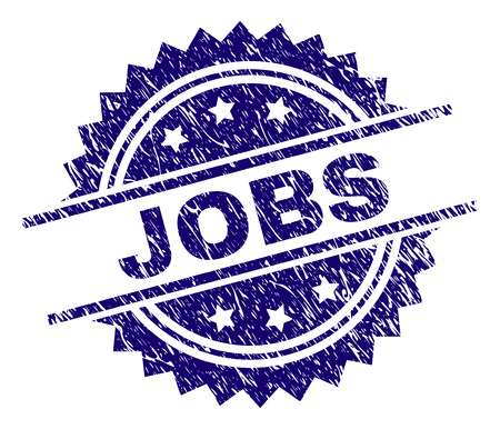 JOBS stamp seal watermark with distress style. Blue vector rubber print of JOBS caption with scratched texture.のイラスト素材