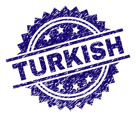 TURKISH stamp seal watermark with distress style. Blue vector rubber print of TURKISH text with retro texture.のイラスト素材