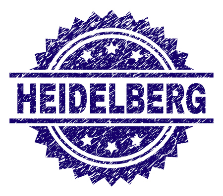 HEIDELBERG stamp seal watermark with distress style. Blue vector rubber print of HEIDELBERG text with dirty texture.のイラスト素材