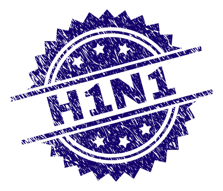 H1N1 stamp seal watermark with distress style. Blue vector rubber print of H1N1 tag with unclean texture.のイラスト素材