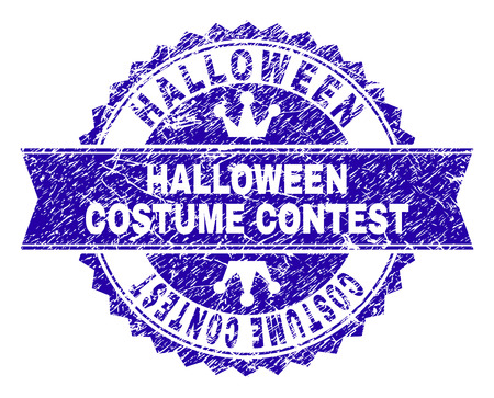 HALLOWEEN COSTUME CONTEST rosette seal watermark with distress texture. Designed with round rosette, ribbon and small crowns.のイラスト素材