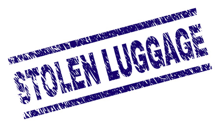 STOLEN LUGGAGE seal stamp with distress style. Blue vector rubber print of STOLEN LUGGAGE caption with unclean texture. Text caption is placed between parallel lines.のイラスト素材