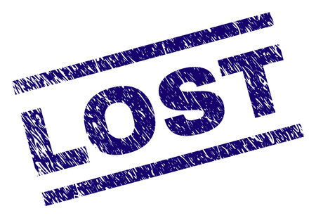 LOST seal stamp with grunge style. Blue vector rubber print of LOST text with retro texture. Text title is placed between parallel lines.のイラスト素材