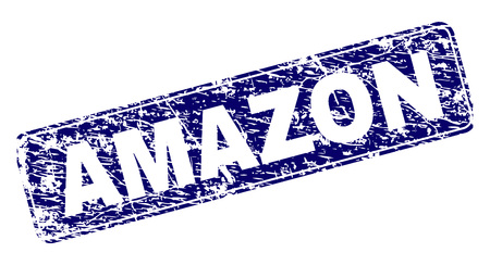AMAZON stamp seal imprint with grunge style. Seal shape is a rounded rectangle with frame. Blue vector rubber print of AMAZON tag with grunge style.のイラスト素材