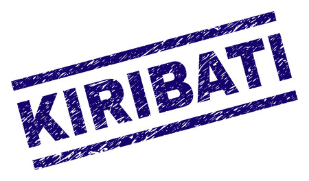 KIRIBATI seal print with distress style. Blue vector rubber print of KIRIBATI text with grunge texture. Text label is placed between parallel lines.のイラスト素材