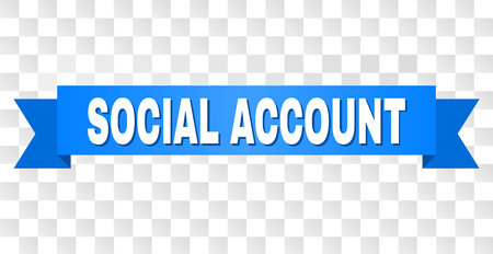 SOCIAL ACCOUNT text on a ribbon. Designed with white title and blue tape. Vector banner with SOCIAL ACCOUNT tag on a transparent background.のイラスト素材
