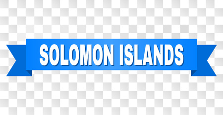 SOLOMON ISLANDS text on a ribbon. Designed with white caption and blue stripe. Vector banner with SOLOMON ISLANDS tag on a transparent background.のイラスト素材