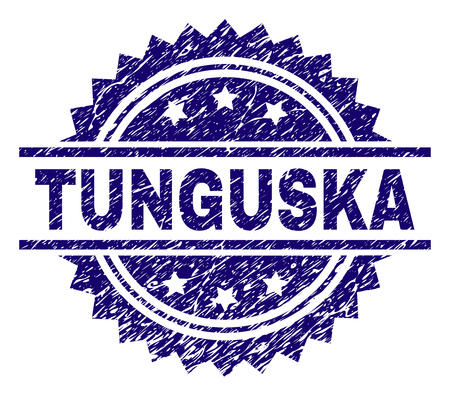 TUNGUSKA stamp seal watermark with distress style. Blue vector rubber print of TUNGUSKA tag with dust texture.のイラスト素材
