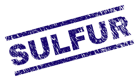 SULFUR seal print with grunge style. Blue vector rubber print of SULFUR caption with retro texture. Text caption is placed between parallel lines.のイラスト素材