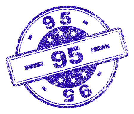 95 stamp seal imprint with distress texture. Designed with rounded rectangles and circles. Blue vector rubber print of 95 tag with retro texture.のイラスト素材