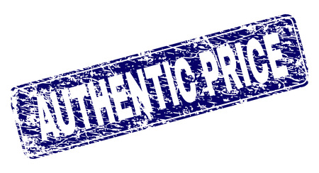 AUTHENTIC PRICE stamp seal print with grunge texture. Seal shape is a rounded rectangle with frame. Blue vector rubber print of AUTHENTIC PRICE text with scratched texture.のイラスト素材