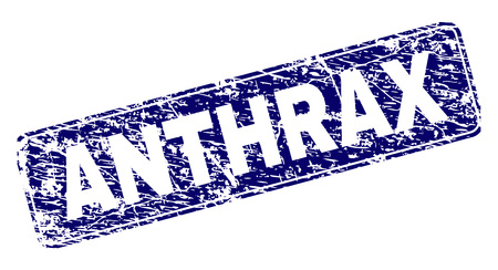 ANTHRAX stamp seal print with grunge texture. Seal shape is a rounded rectangle with frame. Blue vector rubber print of ANTHRAX label with grunge texture.のイラスト素材