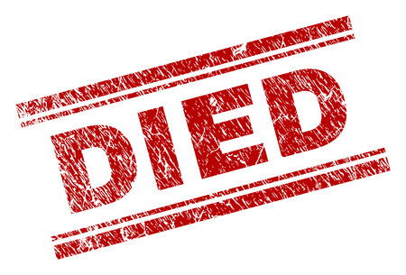 DIED seal imprint with distress texture. Red vector rubber print of DIED tag with dust texture. Text tag is placed between double parallel lines.のイラスト素材