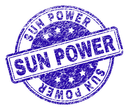 SUN POWER stamp seal watermark with grunge effect. Designed with rounded rectangles and circles. Blue vector rubber print of SUN POWER title with grunge texture.のイラスト素材