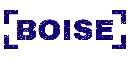 BOISE title seal print with corroded style. Text title is placed between corners. Blue vector rubber print of BOISE with retro texture.のイラスト素材